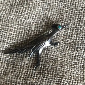 Sterling silver turquoise roadrunner brooch